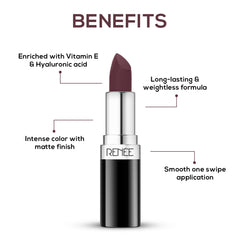 RENEE Stunner Matte Lipstick, 4Gm