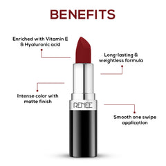 RENEE Stunner Matte Lipstick, 4Gm