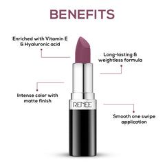 RENEE Stunner Matte Lipstick, 4Gm