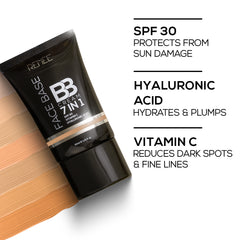 RENEE Face Base 7 in 1 BB Cream with SPF 30, Hyaluronic Acid & Vitamin C, 30ml