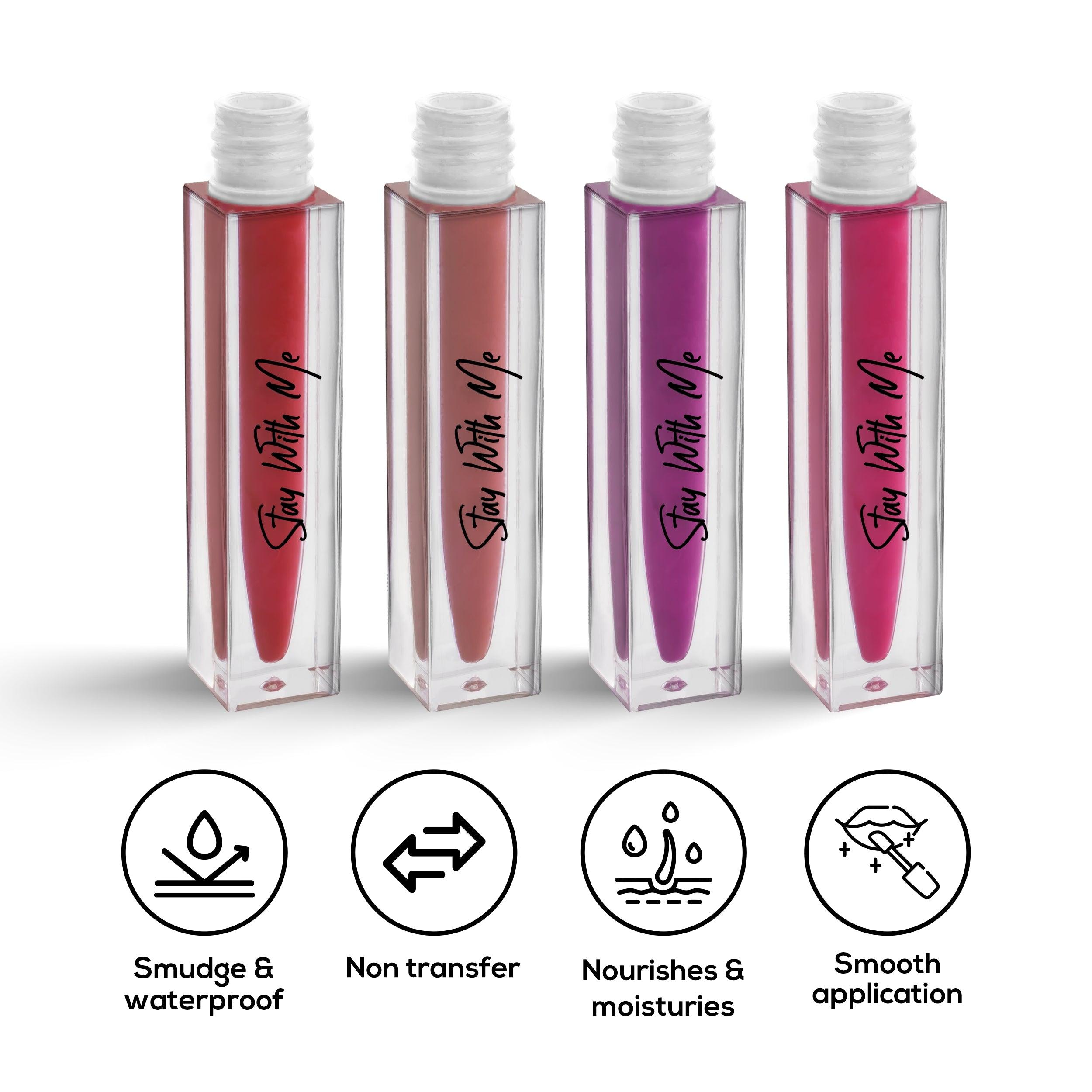Renee　–　Cosmetics　Matte　Me　5ml　4,　Lipsticks　of　Combo　Liquid　RENEE　With　Stay　each
